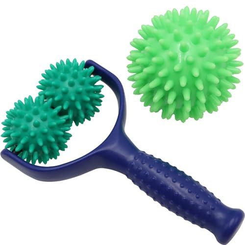 Auswechselbare Massagerollen mit Griffen,Mit 3 Igelball Massageball，Premium Igelball Fußmassage，faszienrolle klein zur Entspannung von Fuß, Bein und Rückenmuskulatur (grüner)