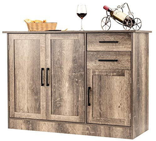 COSTWAY Buffet 3 Portes 2 Tiroirs avec Étagère Réglable, Buffet Salle à Manger 110 x 40 x 78 cm, Fermenture Magnétique, Meuble Bas Rustique, Meuble de Rangement pour Salon, Cuisine