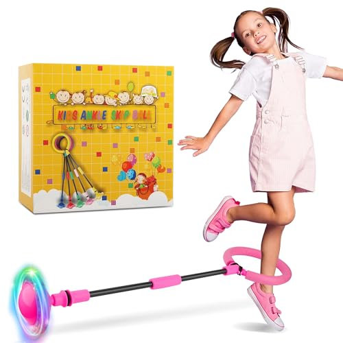 Cheville Skip Ball, Anneau de Saut Clignotant pour Enfants, Anneau de Saut de Cheville, Flash Saut Anneau Ball, Balle De Saut Flash Pliable, Jouet De Sport Plein Air Adulte Enfant (Couleur Rose)