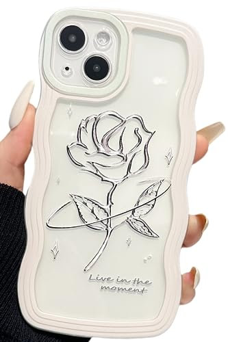 UICEAM iPhone 13 Mini Clear Case for iPhone 13 Mini Clear Flower Design Women Girls Aesthetic Cute Wavy Flowers Soft Shockproof Case for iPhone 13 Mini 5.4 inch Pink/White