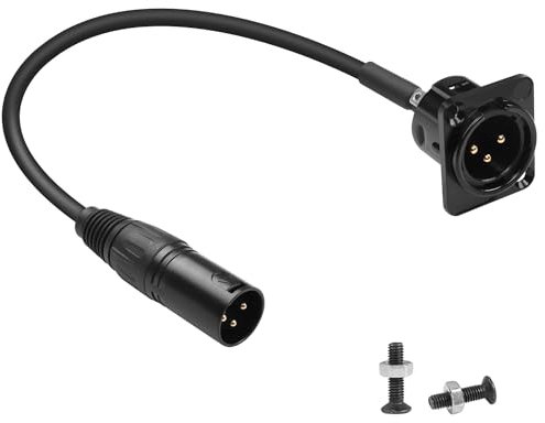 QIANRENON XLR Panel Montage Kurzes Kabel Mik Adapter Vergoldet 3Pin XLR Stecker auf Einbau Anschluss - Durchführung Bulkhead für Bühnenbeleuchtung Sound Mixer, 35cm