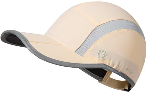 GADIEMKENSD UPF50+ Quick Dry Sports Hat Lightweight Breathable Reflective Outdoor Running Cap (Folding Series, Pale Apricot)