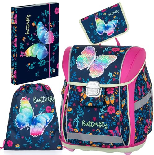 OXY BAG Premium Schulranzen 4 Set: Ergonomische Schulrucksack Set, Sportbeutel & Federmappe mit A4 Dokumentenbox | Ideal für 1. & 2. Klasse | Sicher, Komfortabel & Reflektierend