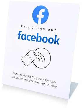 Folge uns auf Facebook NFC Aufsteller | Mehr Follower gewinnen | vorprogrammiert auf Ihren Facebook Account (weiß)