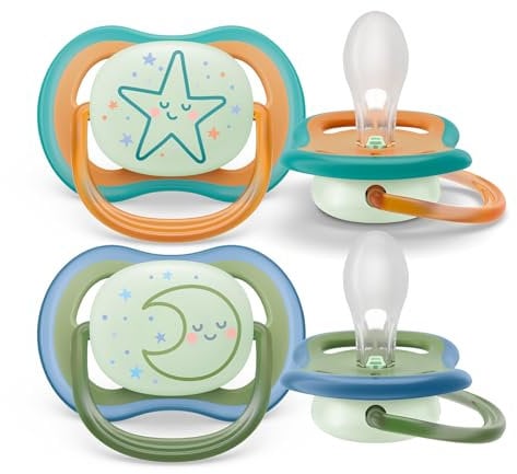 Philips Avent ultra air Nighttime Schnuller – 2er Pack, BPA-freier, atmungsaktiver, im Dunkeln leuchtender Schnuller für Babys ab 18 Monaten, inklusive Transport- und Sterilisationsbox (SCF376/23)
