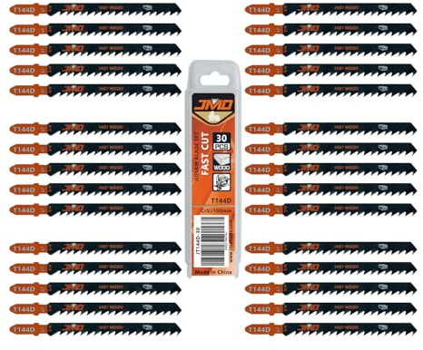 JMD Set di 30 lame T144D per seghetto alternativo da 10,2 cm, 6TPI, gambo a T, taglio rapido per legno, lame per sega alternativa, per plastica, compatibili con RYOBI Milwaukee Makita, Bosch, DeWalt,