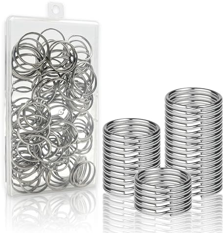 100pcs Keyring Rings - 25mm Stainless Steel Key Rings with Plastic Box for Home Keys Organization and DIY Crafts
