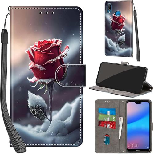 Cover per Huawei P20 Lite Custodia Cover Pelle Libro Portafoglio con Porta Carte Magnetica Protezione Antiurto Cuoio Flip Case Custodia Cover per Huawei P20 Lite, Rose