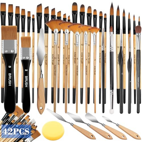 TOSUTO Pinceles Pintura Acrilica,Juego De Pinceles para Pintar(42 Piezas),Pinceles Pintura Acrilica Profesionales,Pinceles Acuarela Profesional,para Pinturas Acrílicas,Acuarelas,Aceites,Gouaches