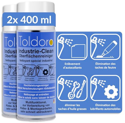 Toldoro Industriereiniger, Etikettenentferner, Maschinenreiniger, Klebereste Entferner, Klebstoffentferner, Etikettenlöser, Entfetter Spray (2X 400ml)