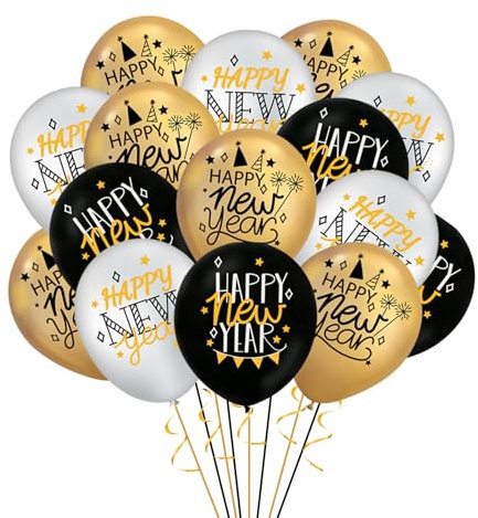 Silvester Deko 2026 Luftballons,18 Stk Happy New Year Ballons Schwarz Gold,Happy New Year Deko,Neujahr Deko Helium Ballon für Silvester Dekoration,2026 Neujahrsdeko Silveste Party Deko Ballon Zubehör