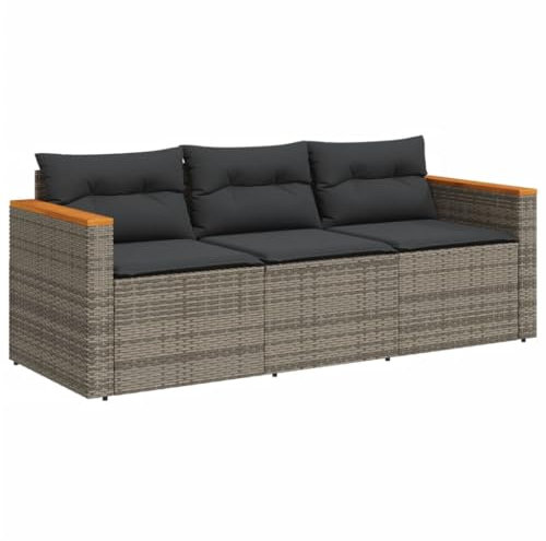 HETFTJN Lounge Chair Gartenstühle Big Sofa Küchensofa - Gartensofa mit Kissen 3-Sitzer Grau Poly Rattan für Schwimmbad Garten Balkon Speisesaal
