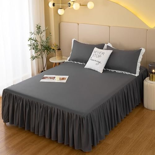 Epinki Bett Rock 100x200cm Hülle, Bettrock Zum Umwickeln Einfarbig Dunkelgrau Textilien Klassische, Polyester Spannbettlaken Unterbett als Schutz für Boxspringbett & Topper