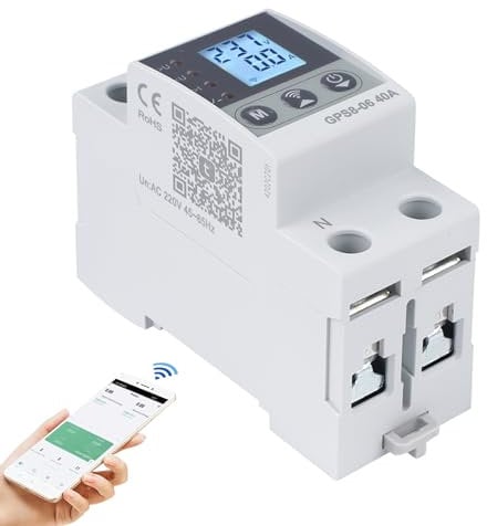 Interruttore wifi 40A stabilizzatore di tensione 220V magnetotermico contatore energia elettrica 2P con Funzione di autoreset Sovratensione/sottotensione e sovracorrente (GPS8-06-U)