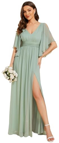 Ever-Pretty Robe de Demoiselle d'honneur Élégante avec Manches À Volants et Taille Empire Verte Menthe 44