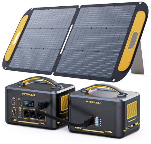 VTOMAN 3096Wh Station électrique Portable avec Batterie Supplémentaire et 110W Panneau Solaire - Jusqu'à 4400W Générateur d'énergie Solaire pour Maison, Jardin, Camping, Voyage, Urgences
