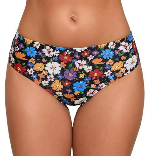 Halcurt Women's Mid Waisted Bikini Swimsuit Bottoms Full Coverage Swim Bottoms Colorful Daisy M