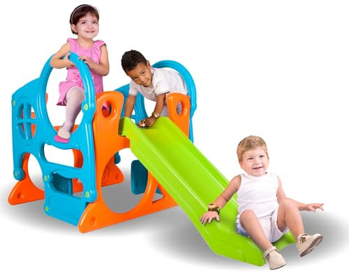 Feber - Centro attività con scivolo, colori resistenti alla luce del sole e alla temperatura, robusto e facile da costruire, peso 13 kg, per bambini dai 2 anni in su, Famosa (FEU18000)