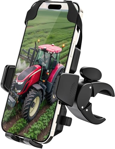 Dosvsi Traktor Handy Klemmhalterung, [Tether Doppel Schutz] Stabiler Handy Clip für Landmaschine/Gabelstapler, Frontlader Klammer Halterung für iPhone 16/15/14, Galaxy S25, S24, 4–7 mit Dicker Hülle