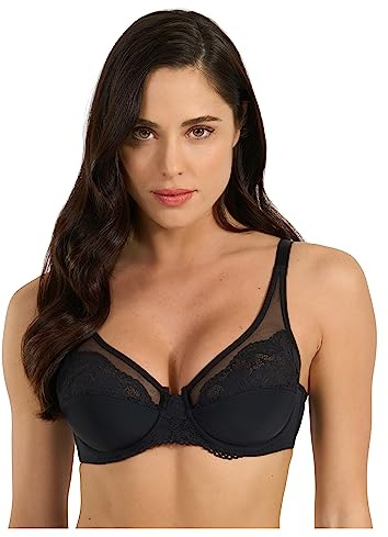 Reggiseno con Ferretto in Microfibra, Coppe a 3 Sezioni, Pizzo jacquardtronic e Tulle, Spalline Regolabili, Coppa C, Art. Delia