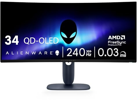 Alienware 34 240Hz QD-OLED Moniteur de Jeu incurvé - AW3425DW - 34,2 WQHD (3440 x 1440) 240 Hz 0,03 ms, Courbe 1800R, AMD FreeSync Premium Pro, VESA AdaptiveSync, VESA DisplayHDR TrueBlack 400