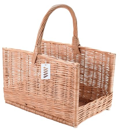 Wiklinowy Świat - Panier en osier - Panier à bûches de cheminée - Panier à pommes de terre - Panier à fruits - Panier de jardin - Panier à anse en osier pour les courses - Couleur naturelle - Spacieux