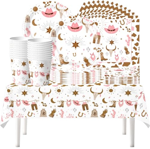 61 Stück Western Cowboy Geburtstag Party Geschirr, Kindergeburtstag Dekorationen, Jazz Hat Girl Party Supplies, Tassen, Teller, Tischdecken, Papier Servietten, für 20 Personen