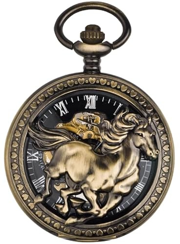 BOSHIYA Herren Taschenuhr Mechanische Leuchtende Vintage Steampunk Skelett Halbjäger Handaufzug Mechanische Taschenuhr mit Kette für Herren