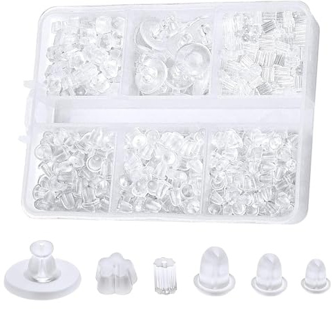 600Pcs Earring Backs Set, 6 Styles Earring Backs Safety Backs,Hypoallergenic Silicone Earrings Backs– Secure & Comfort Fit for Sensitive Ears, Earrings Stoppers for Women's DIY Jewelry Supplies