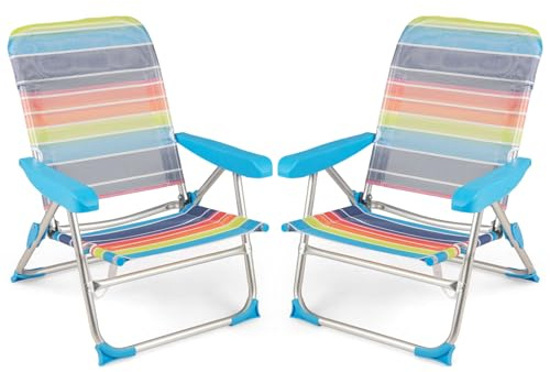 COSTWAY 2er Set Strandstühle mit Tisch, klappbare Campingstühle mit Verstellbarer Rückenlehne, Kopfstütze, 2 Getränkhalter, Aufbewahrungstasche & Schultergurten, Klappstühle leicht