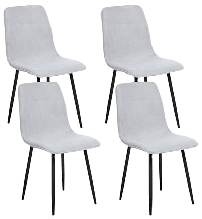 Beliani Set of 4 Dining Chairs Polyester Upholstery Iron Black Legs Armless Dining Room Light Grey Tuscola