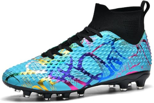 Scarpe da calcio graffiti scarpe da calcio AG camme alte scarpe alla caviglia ragazzi erba artificiale scarpe da calcio uomo/donna - Design unico di stile, alta trazione e comfort per competizione