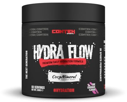 Conteh Sports Hydra Flow Premium Daily Electrolyte & Rapid Hydration Powder with CocoMineral®, Vitamins & Minerals for Post-Workout & Daily Use, 60 Servings (300g, Pink Lemonade)