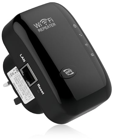 2025 WiFi Booster Extender Repeater, 300 Mbps 2.4 GHz Long-Range Wireless Signal Amplifier with Ethernet Port, WiFi Range Extender Dual Modes Easy WPS Setup Home Internet Booster (UK Plug Black)