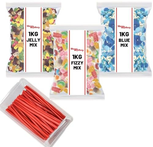 4kg Bulk Blue & Strawberry Pencil Assortment | Fizzy Chewy Cables & Fondant Sweets | Ultimate Party Mix