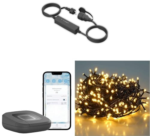Homematic IP Smart Home Set Außenbeleuchtung mit Access Point 2, anthrazit + Schalt-Mess-Kabel – außen + SALCAR 15m 220er Lichterkette Weihnachten LED Deko, per App, Alexa & Google Assistant