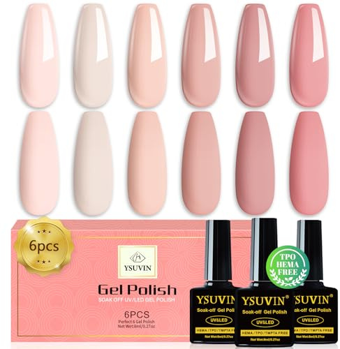 YSUVIN UV Nagellack, 6 Farben Nude Gel Nagellack Nail Gel Nail Polish | TPO-FREE HEMA-FREE Soak-off UV Gellack für Anfänger DIY Nail Art Maniküre Salon, Langlebig, 8ML