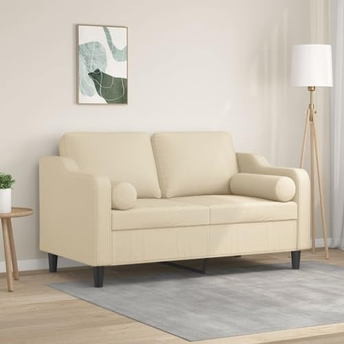 HFXHIJXQ 2-Sitzer Creme Beige Sofa Modernes Ecksofa mit Zierkissen 138x77x80 cm Stoffbezug Metallgestell 110 kg Belastbarkeit für Wohnzimmer Büro Flur