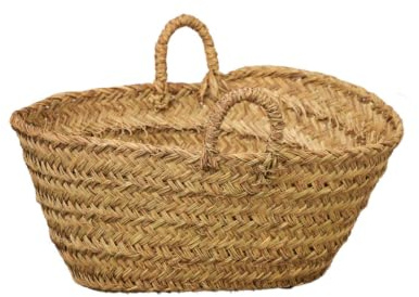 Leñero de Esparto o Cesto Ovalado para Decoración, Grande 4 Tiras R.7109-4 | Hecho a mano con esparto natural. Ideal para almacenar leña, mantas o cojines con un elegante estilo rústico.