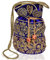Purpledip Potli Tasche (Clutch, Kordelzug) für Frauen mit aufwendigem Goldfaden und Pailletten-Stickerei, blau, Einheitsgröße