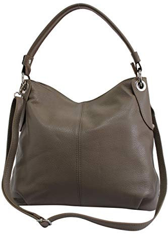 AMBRA Moda Damen echt Ledertasche Handtasche Schultertasche Beutel Shopper Umhängtasche GL012 (Stein)