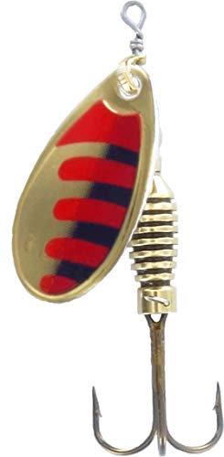 Rublex - Pack de 5 Cucharillas de Pesca Celta-3 ORN | Cebo Artificial de Pesca con Sistema Quita-Vueltas y Anzuelo Fácilmente Intercambiable, Color Oro Rojo Negro, 5gr