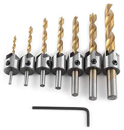 Senker Bohrer Set, Holzbearbeitungs Senkbohrer Titan Beschichtetes HSS Zimmerei Reibahlen Kernbohrer Fasen Senkkopf (3mm,4mm,5mm,6mm,7mm,8mm,10mm)(3-10mm (3/4/5/6/7/8 / 10mm))