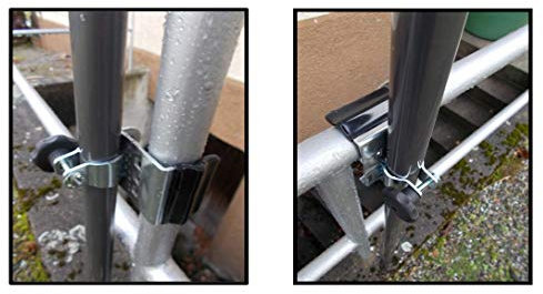 holly UNIVERSAL SCHIRMHALTER - Edelstahl - Duo-FUNKTIONSHALTER VE-HO-SC - FÜR SCHIRMSTÖCKE BIS 38 mm Ø an Geländern - Relingen - Brüstungen - runden eckigen Elementen bis 55 mm Ø -