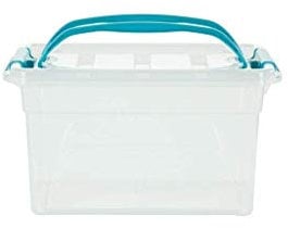 Whitefurze 2 Count 7L Carry Box Secure LID Strong Handle Clear Plastic Storage Container Teal Clip
