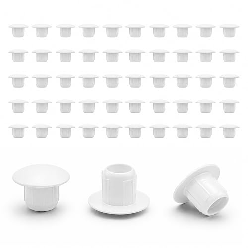 Ajile - Lot de 50 Bouchons Cache Trou Meuble Rond 6 mm - Cache Trou Plastique Blanc À Clipser - pour Cacher Les Trous de Meubles, Planches & Étagères - Finition Propre - Mobilier Maison & Pro