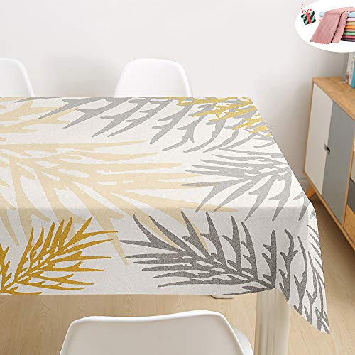 Tovaglia Antimacchia Rettangolare Quadrata, Morbuy Idrorepellente Copritavolo Foglia Pianta Stampa Moderno Decorativo per Cucina Soggiorno Giardino Feste (Bianco Dorato,140x260cm)