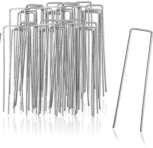 COM-FOUR® 50x Anclajes de Suelo de Acero Revestido - Piquetas para Sujetar vellón, láminas de maleza, jardín y Camping (050 Piezas - 150x25x3mm)