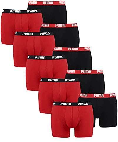 PUMA 10 er Pack Boxer Boxershorts Men Herren Unterhose Pant Unterwäsche, Farbe:786 - Red/Black, Bekleidungsgröße:XL