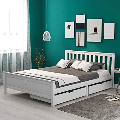 Harper & Bright Designs Wooden Solid Pine Storage Bed With Drawers Bed Frame 4ft6 Single,135 x 190 cm